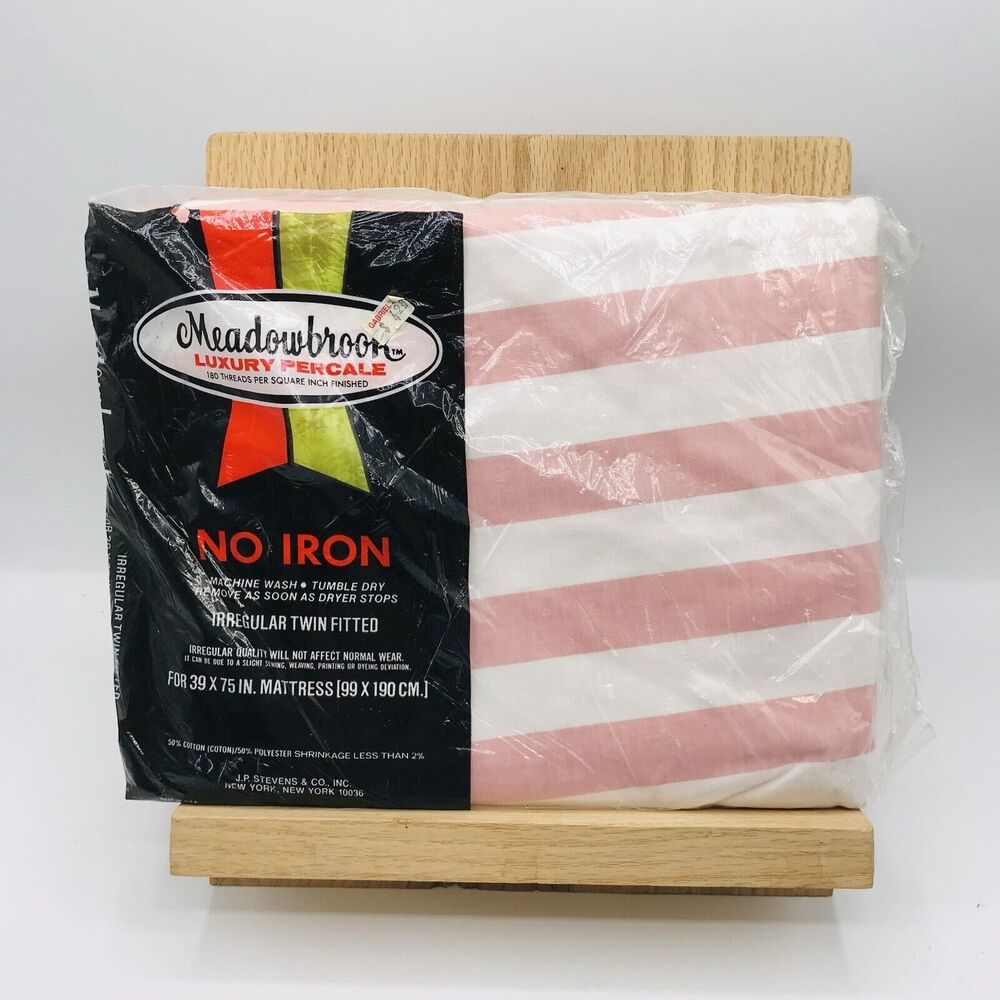Vtg Meadowbrook Irr Twin Fitted Sheet 90s Stripes New Old Stock No Iron 99x190cm